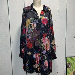 Marchesa Black Floral Long Sleeve Dress